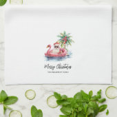 サンタクロース熱帯ビーチクリスマス キッチンタオル (折り畳み)