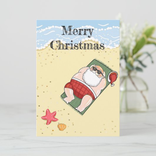 サンタクロース熱帯ビーチメリークリスマス シーズンカード (スタンド正面)