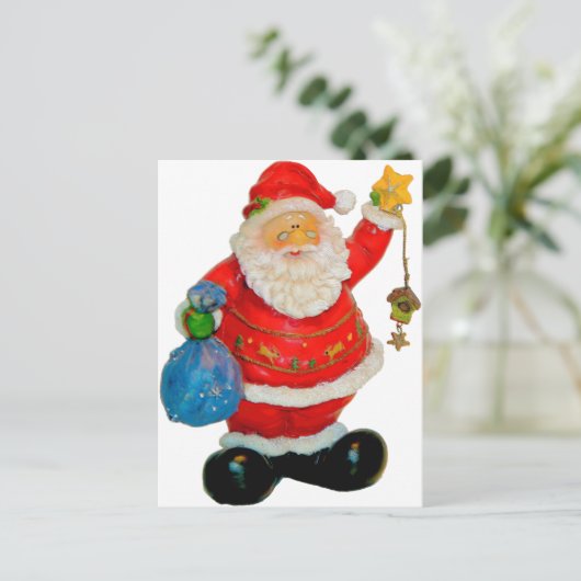 サンタクロース父クリスマスとバッグとスター シーズンポストカード (スタンド正面)