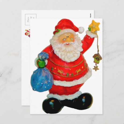 サンタクロース父クリスマスとバッグとスター シーズンポストカード (正面/裏面)