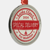 サンタクロース特別配達名前をカスタムする年 メタルオーナメント (右)