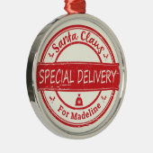 サンタクロース特別配達名前をカスタムする メタルオーナメント (右)