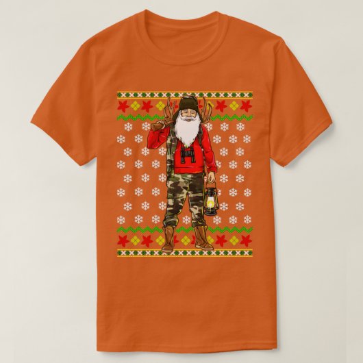 サンタクロース狩人の醜いクリスマスセーター Tシャツ (デザイン正面)