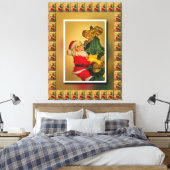 サンタクロース登山ザクリスマスツリー – ヴィンテージ キャンバスプリント (インサイチュ (寝室))