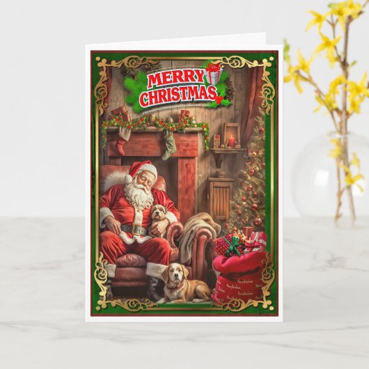 サンタクロース眠る カード (黄色い花)