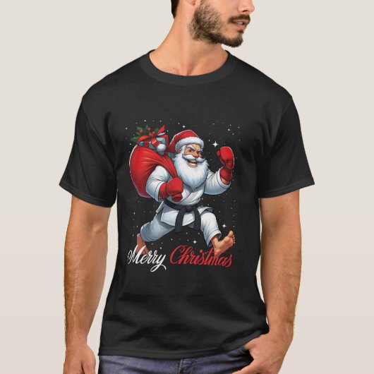 サンタクロース空手プレイスメリークリスマススノークスマ Tシャツ (正面)