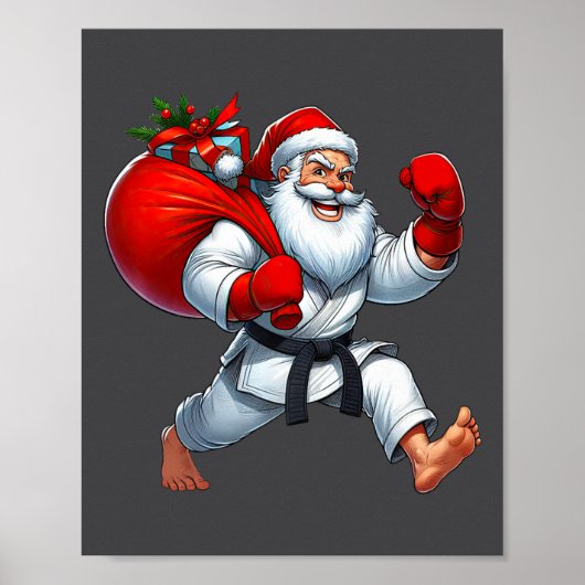 サンタクロース空手選手クリスマスクリスマス ポスター (正面)