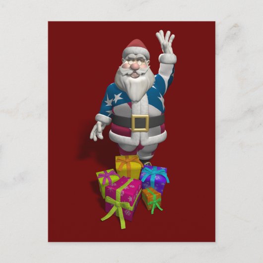 サンタクロース米国の旗のジャケット シーズンポストカード (正面)