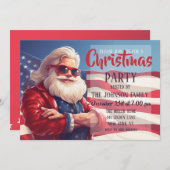 サンタクロース米国国旗 招待状 (正面/裏面)