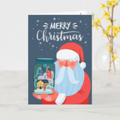 サンタクロース素朴メイスンジャータウンクリスマス カード (黄色い花)