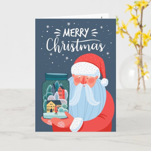 サンタクロース素朴メイスンジャータウンクリスマス カード (黄色い花)