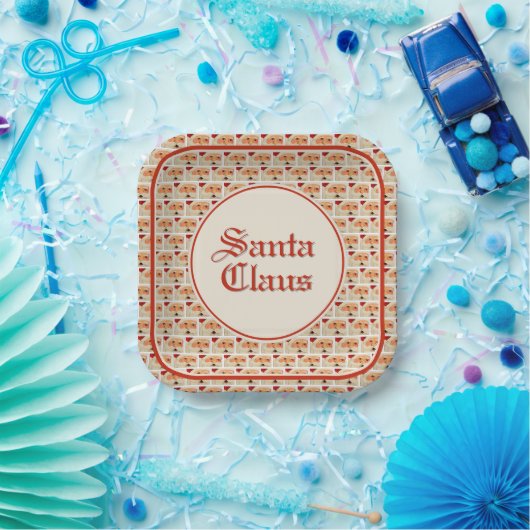 サンタクロース絵を描顔の半レンガ模様 ペーパープレート (パーティー)