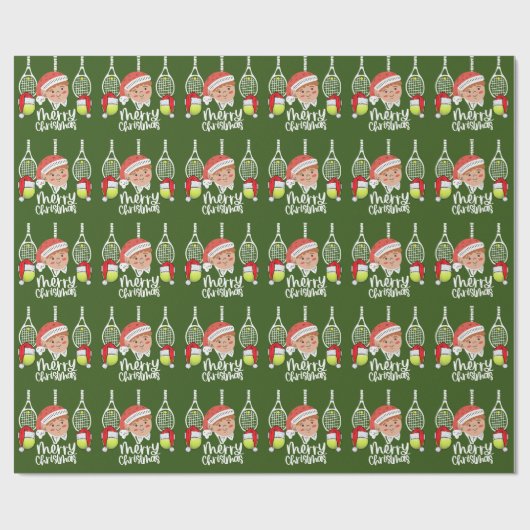 サンタクロース緑とテニスクリスマスホリデー ラッピングペーパー (フラット)
