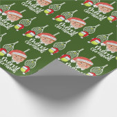 サンタクロース緑とテニスクリスマスホリデー ラッピングペーパー (角)