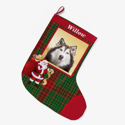 サンタクロース良い犬リスト写真名大きなクリスマス ラージクリスマスストッキング (正面 (吊り時))