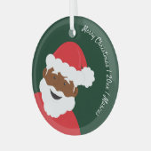 サンタクロース茶色の皮膚名年メリークリスマス ガラスオーナメント (正面左)