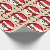 サンタクロース茶色の肌タンレッドクリスマス ラッピングペーパー (角)