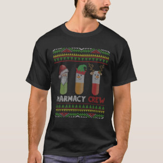 サンタクロース薬局クルークリスマスピルズ雪だるま Tシャツ