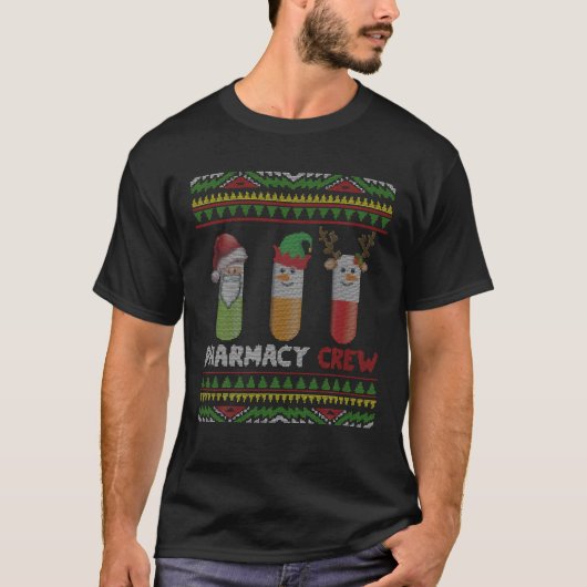 サンタクロース薬局クルークリスマスピルズ雪だるま Tシャツ (正面)