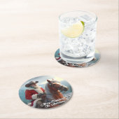 サンタクロース西クリスマスに乗る ラウンドペーパーコースター (インサイチュ)