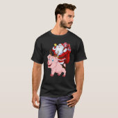サンタクロース豚トナカイに乗るクリスマスパジャマ Tシャツ (正面フル)