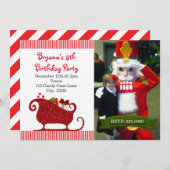 サンタクロース赤そりクリスマスパーティーカード 招待状 (正面/裏面)