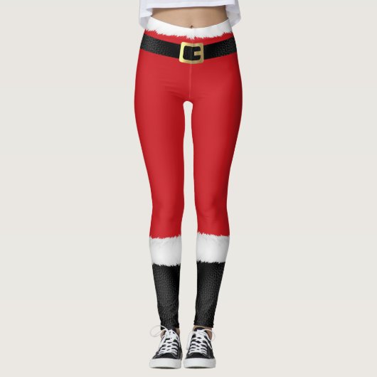 サンタクロース赤と白の毛皮ブラックブーツクリスマス レギンス (正面)