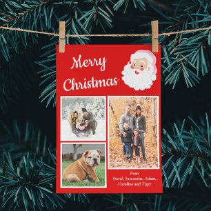 サンタクロース赤と白フォトコラージクリスマス シーズンカード