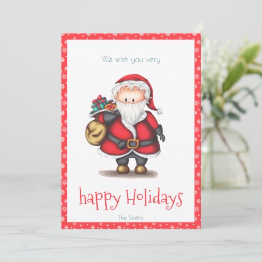 サンタクロース赤パーソナライズされたクリスマスカード シーズンカード (スタンド正面)