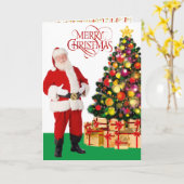 サンタクロース赤&金ゴールドメリークリスマス カード (黄色い花)