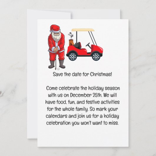サンタクロース走ゴルファーがクリスマスに向けて 招待状 (裏面)