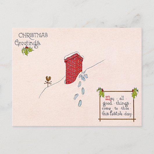 サンタクロース足跡煙突の雪の風見図 シーズンポストカード (正面)