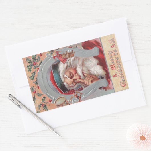 サンタクロース蹄鉄額縁ヴィンテージシール 長方形シール (封筒)