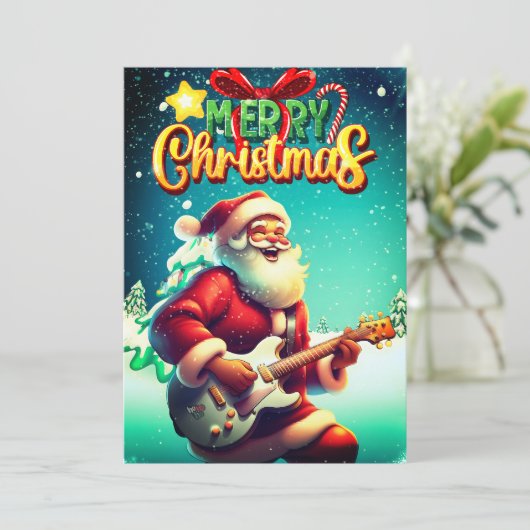 サンタクロース遊のギターヴィンテージメリークリスマス シーズンカード (スタンド正面)
