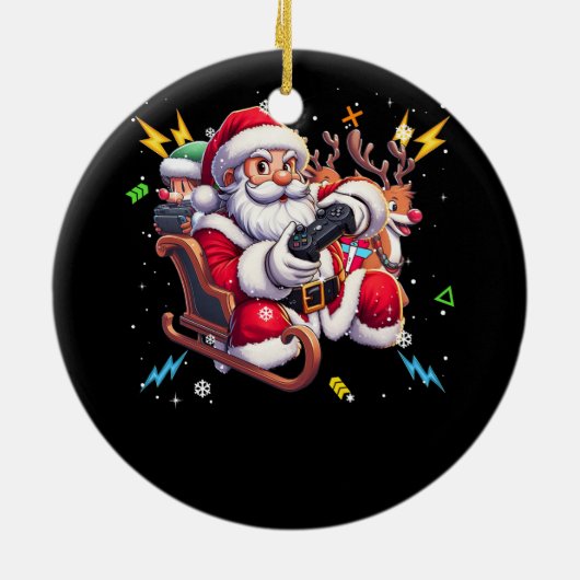 サンタクロース遊のゲームクリスマスゲーマー動画ゲーム セラミックオーナメント (裏面)