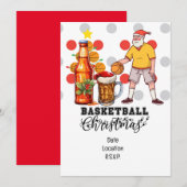 サンタクロース遊のバスケットボールクリスマス 招待状 (正面/裏面)
