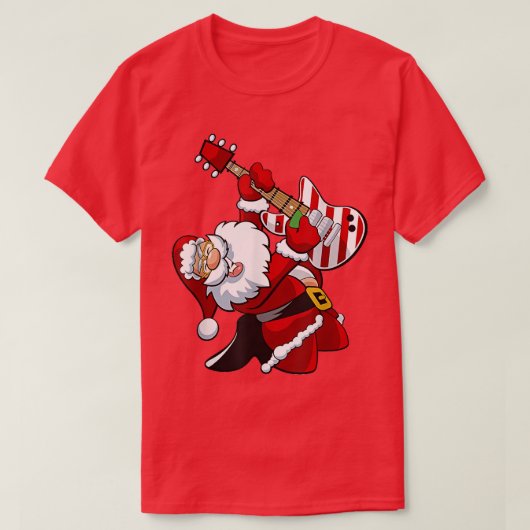 サンタクロース遊ギターマッチングファミリークリスマス Tシャツ (デザイン正面)