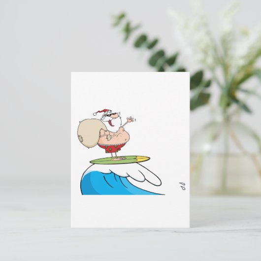 サンタクロース運の彼の袋のサーフィン シーズンポストカード (スタンド正面)