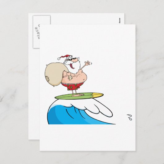 サンタクロース運の彼の袋のサーフィン シーズンポストカード (正面/裏面)