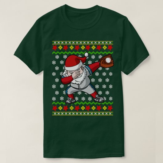 サンタクロース野球選手の醜いクリスマスセーター Tシャツ (デザイン正面)