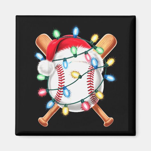 サンタクロース野球選手サンタ帽子男性少年クリスマス マグネット (正面)