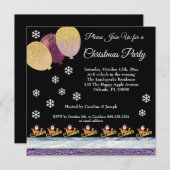 サンタクロース金ゴールドグリッターパーティーバルーズクリスマス 招待状 (正面/裏面)