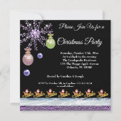 サンタクロース金ゴールド、アメジスト&氷の雪&フォイル 招待状 (正面)