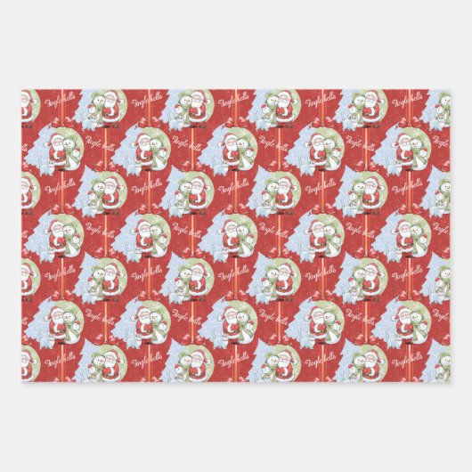 サンタクロース雪だるまサンタキャットラッピング紙 ラッピングペーパーシート (正面)