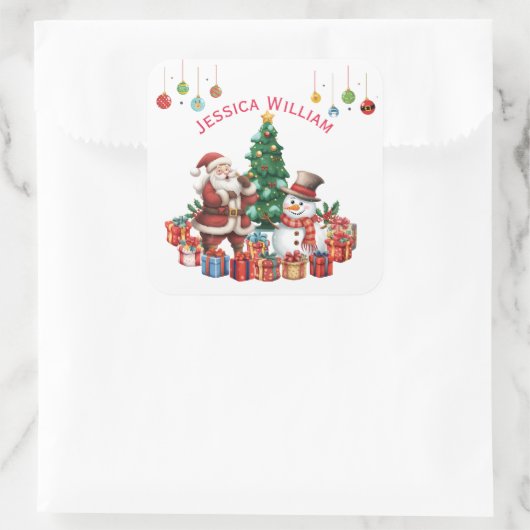 サンタクロース雪だるまフェスティバルクリスマスホリデー スクエアシール (バッグ)