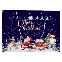 サンタクロース雪だるまメリークリスマスホリデーメディウ ラージペーパーバッグ