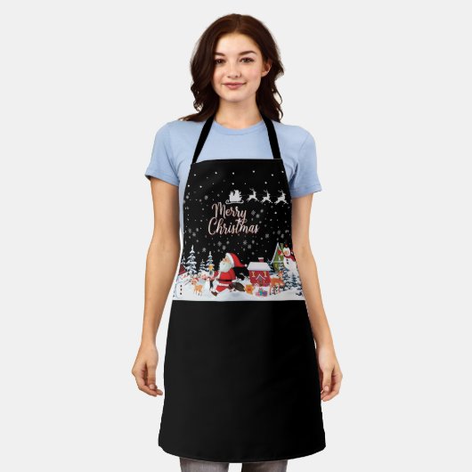 サンタクロース雪だるまメリークリスマスホリデー エプロン (着用した状態)