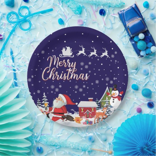 サンタクロース雪だるまメリークリスマスホリデー ペーパープレート (パーティー)