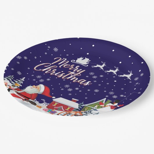 サンタクロース雪だるまメリークリスマスホリデー ペーパープレート (アングル)
