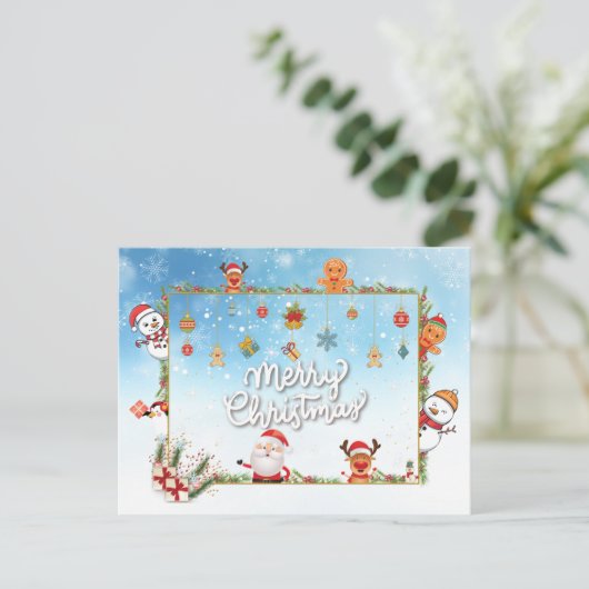 サンタクロース雪だるまメリークリスマス シーズンポストカード (スタンド正面)
